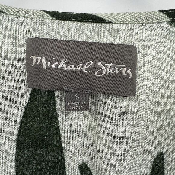 Michael Stars Paradiso Palms Wrap Tropical Green Dress Short Sleeves Size Small - Picture 8 of 10